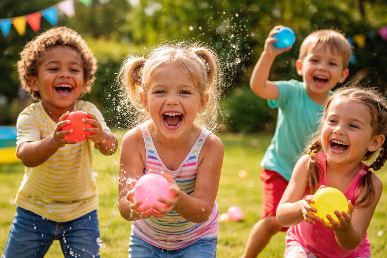 Niños jugando con globos de agua - Speak & Play Uda
